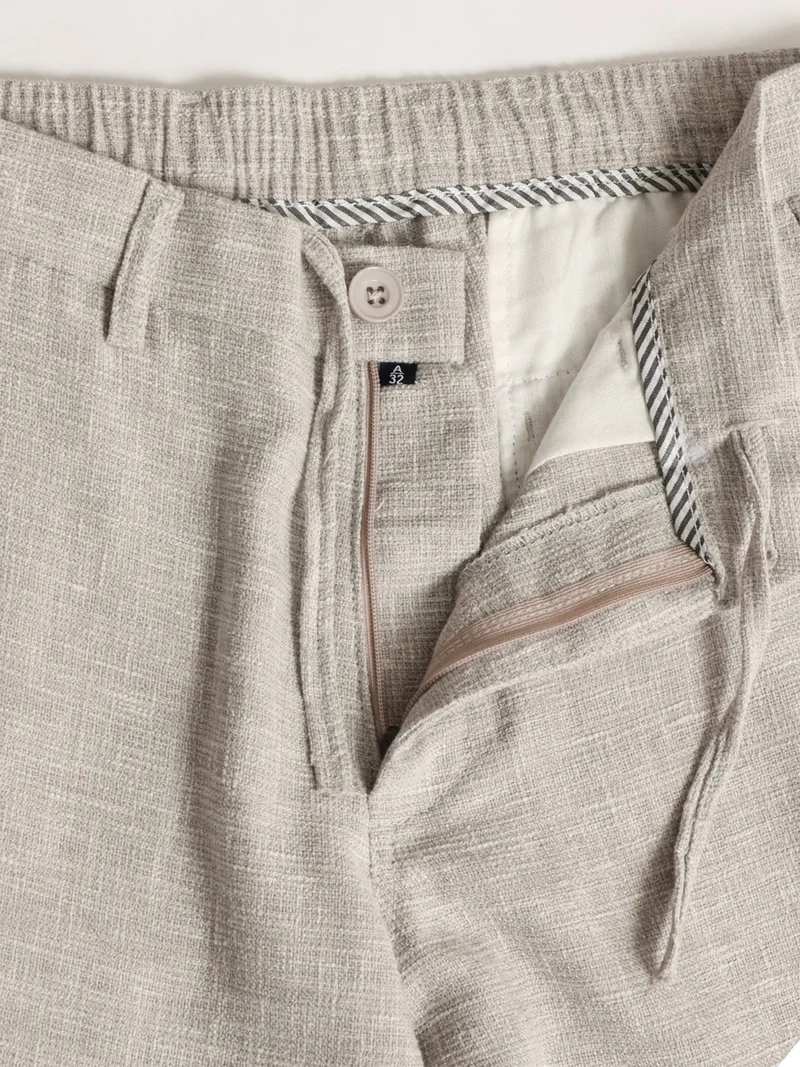 Maniac  Maniac Mens Solid Grey Elastic Linen Cotton Blend Trouser for Men | Best Price UAE